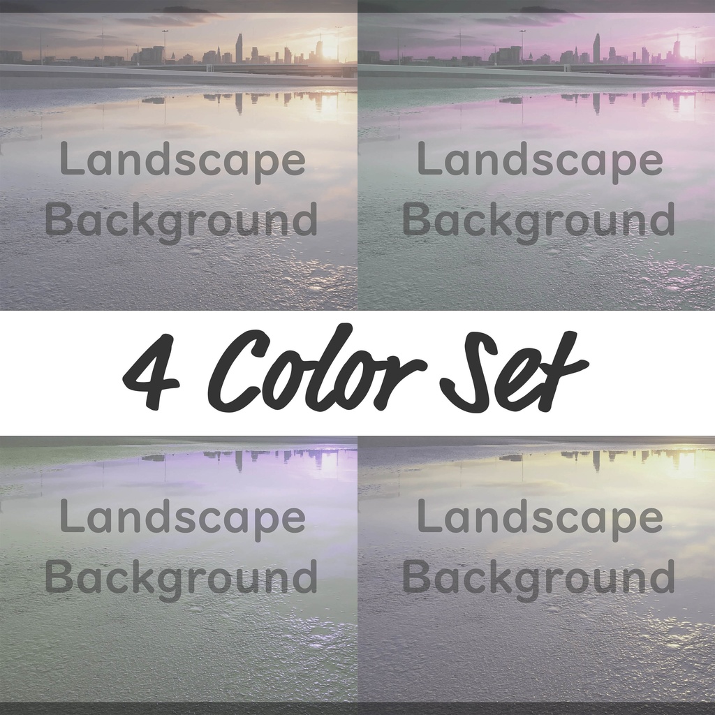 03_夕暮れシティリフレクション背景素材|静寂の都市風景(4色セット)