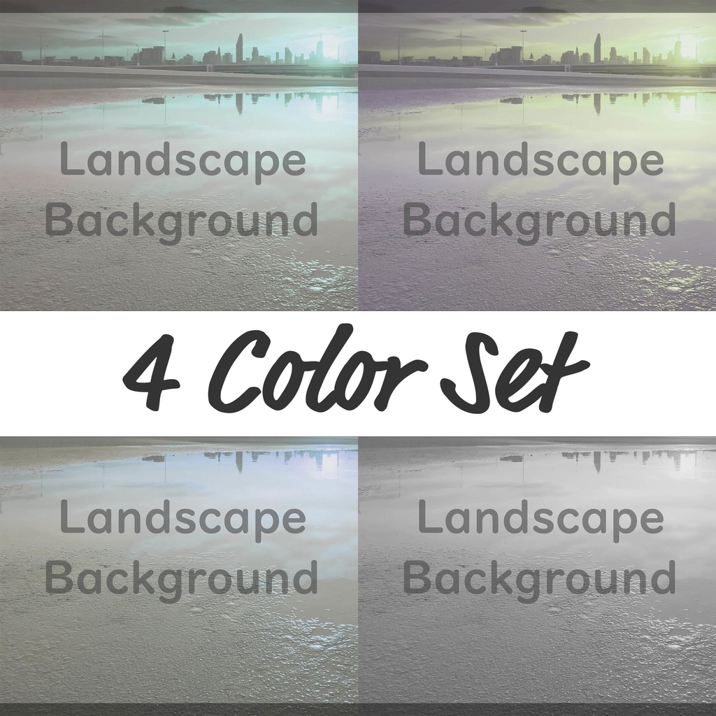 04_夕暮れシティリフレクション背景素材|静寂の都市風景(4色セット)