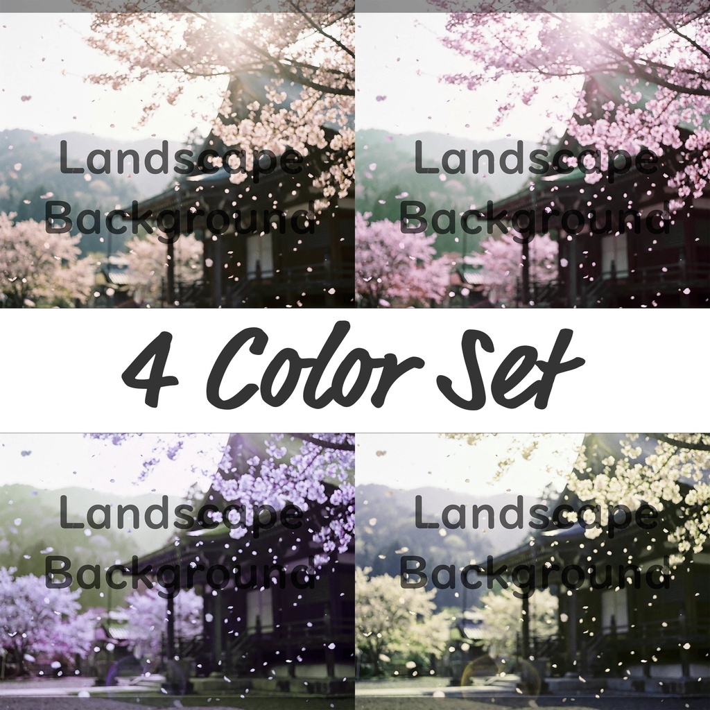 01_桜舞う寺院背景|儚く美しい春景色(4色セット)