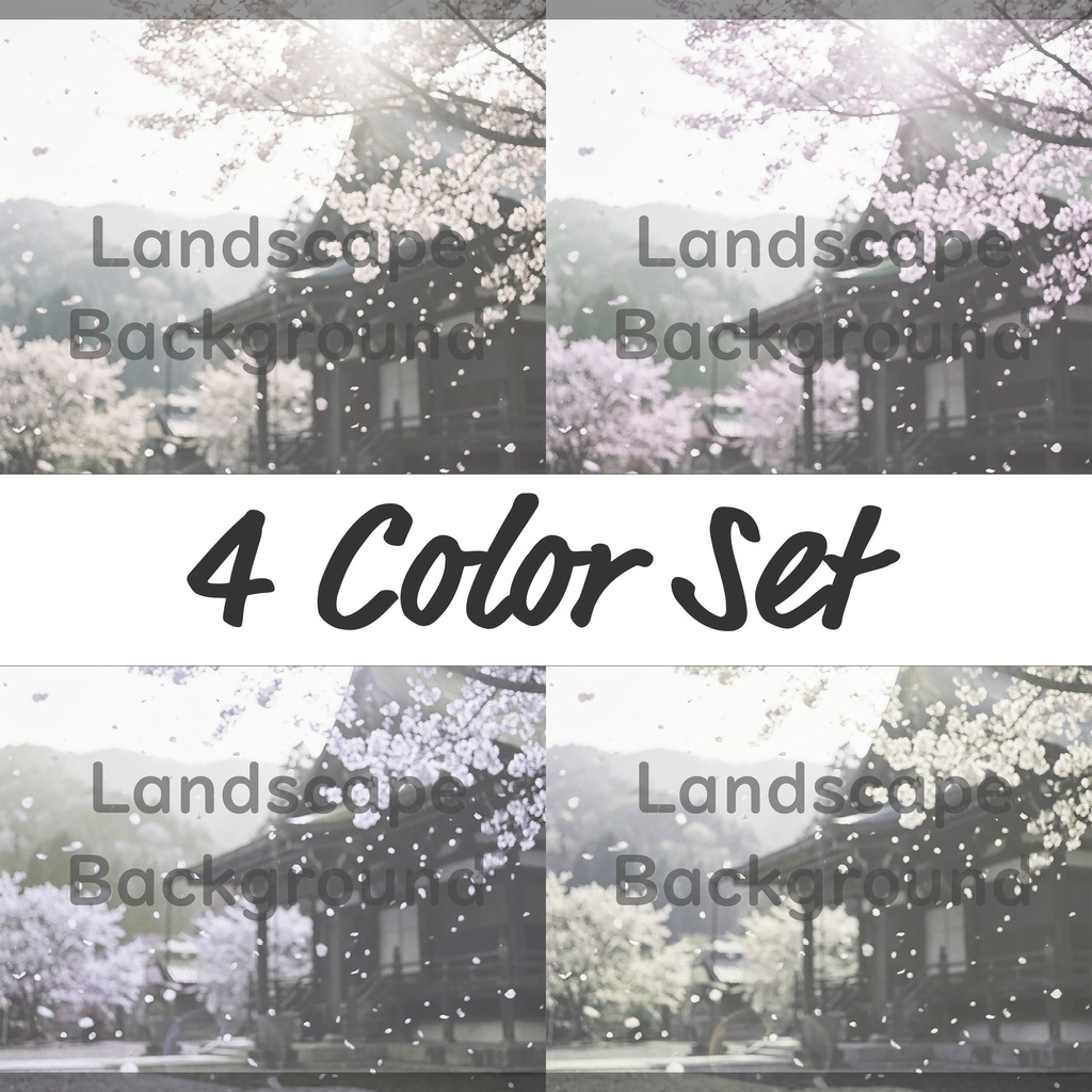03_桜舞う寺院背景|儚く美しい春景色(4色セット)