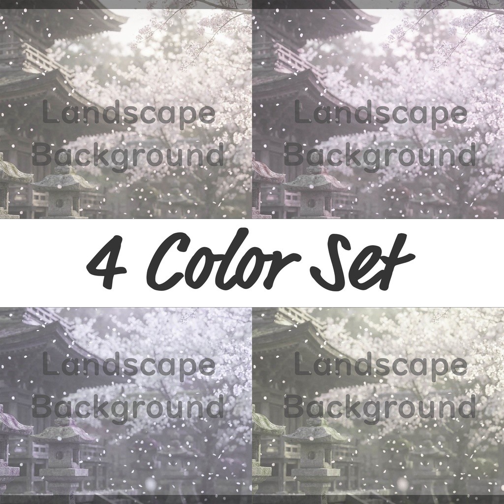 03_光に包まれる桜寺院庭園背景｜上品な和の景色（4色セット）