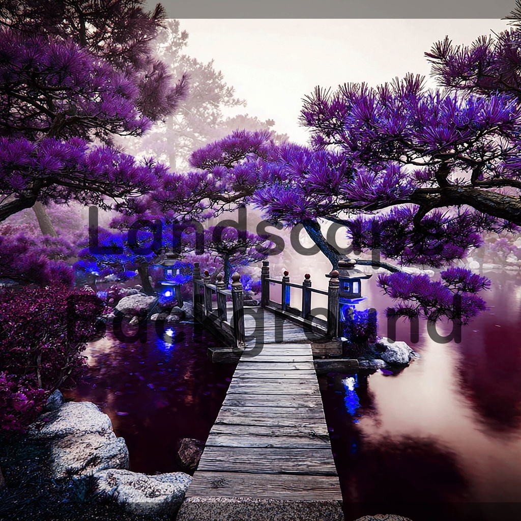 07_光揺らめく日本庭園橋背景｜静謐な和の世界