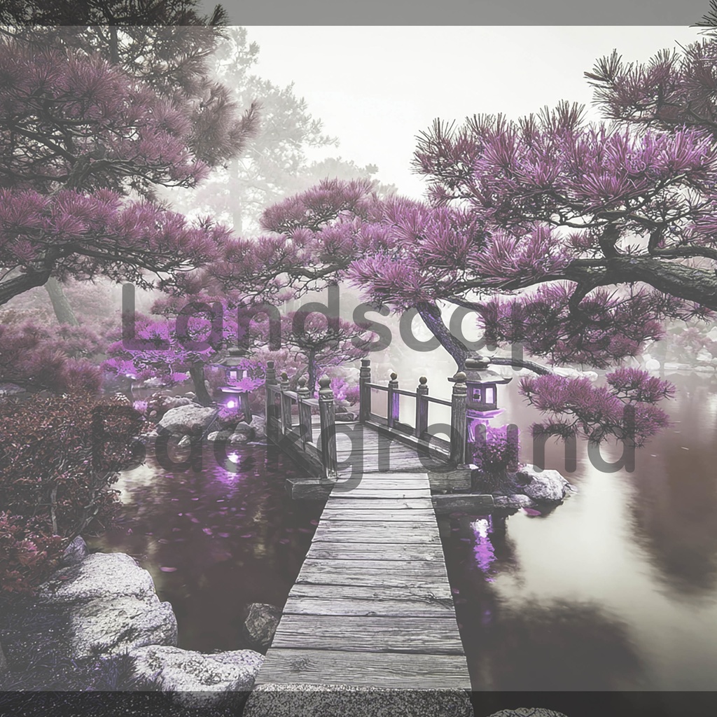 011_光揺らめく日本庭園橋背景｜静謐な和の世界