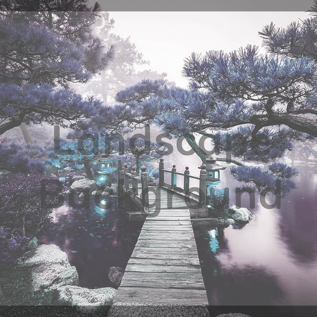 013_光揺らめく日本庭園橋背景｜静謐な和の世界