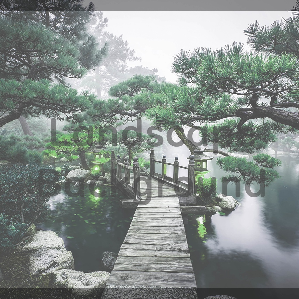 014_光揺らめく日本庭園橋背景｜静謐な和の世界