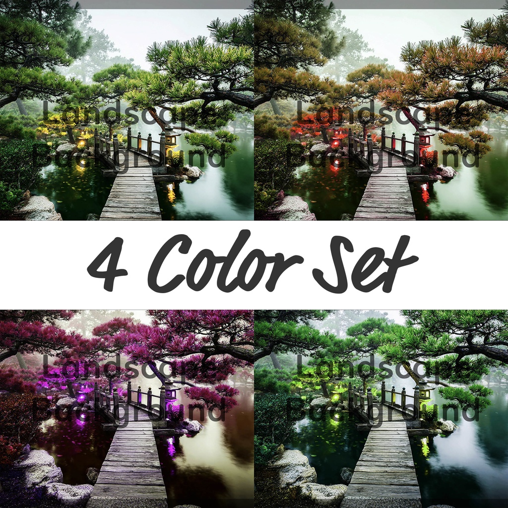 01_光揺らめく日本庭園橋背景｜静謐な和の世界（4色セット）
