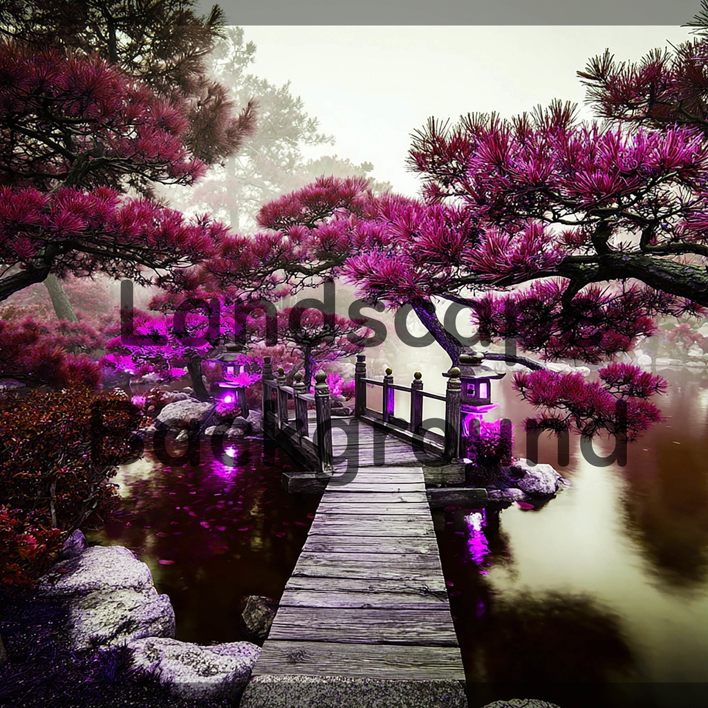 01_光揺らめく日本庭園橋背景|静謐な和の世界(4色セット)