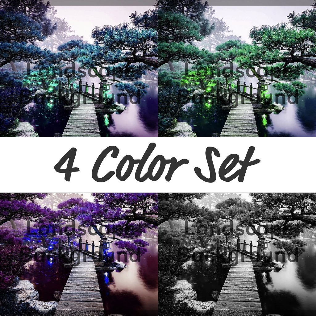 02_光揺らめく日本庭園橋背景｜静謐な和の世界（4色セット）