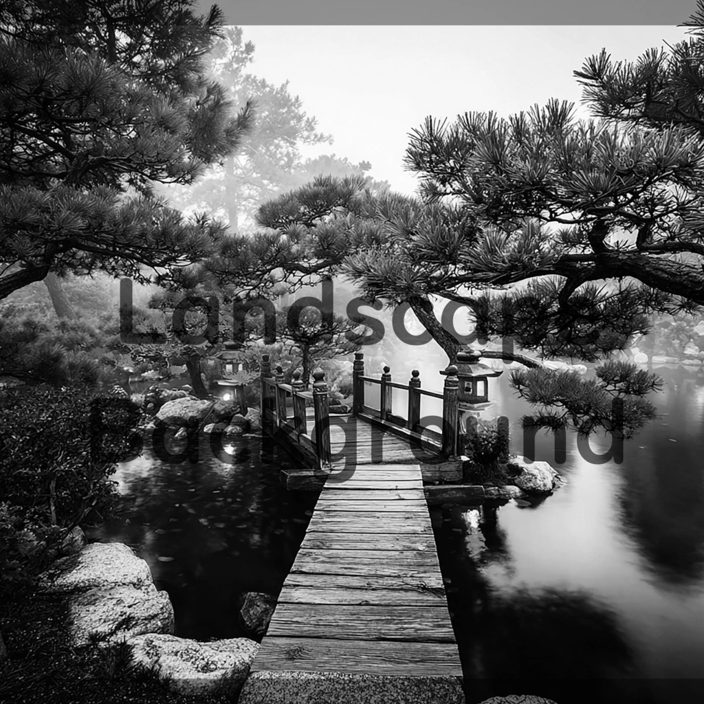 02_光揺らめく日本庭園橋背景|静謐な和の世界(4色セット)