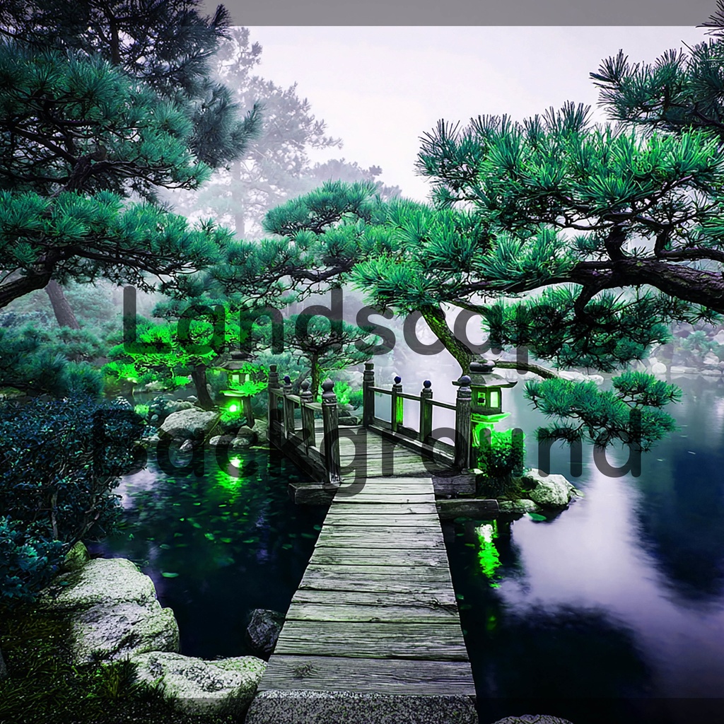 02_光揺らめく日本庭園橋背景|静謐な和の世界(4色セット)