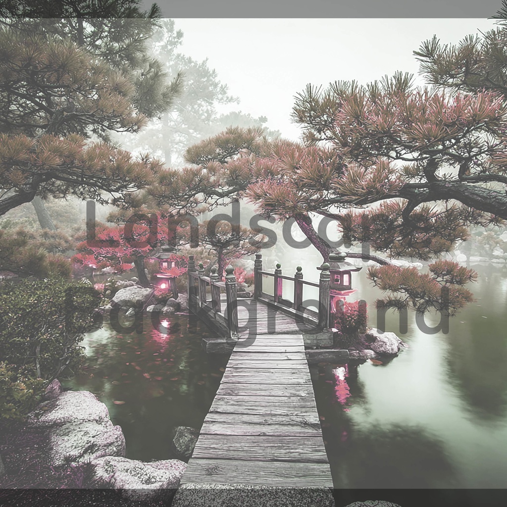 03_光揺らめく日本庭園橋背景|静謐な和の世界(4色セット)