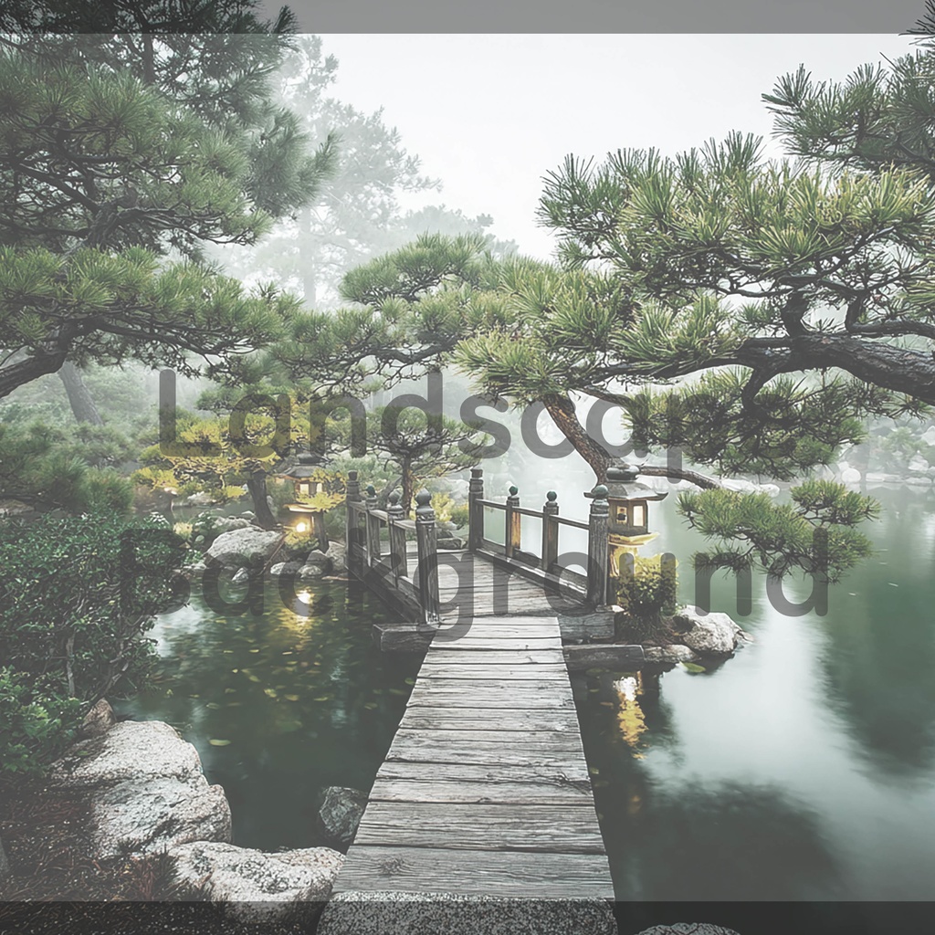 03_光揺らめく日本庭園橋背景|静謐な和の世界(4色セット)