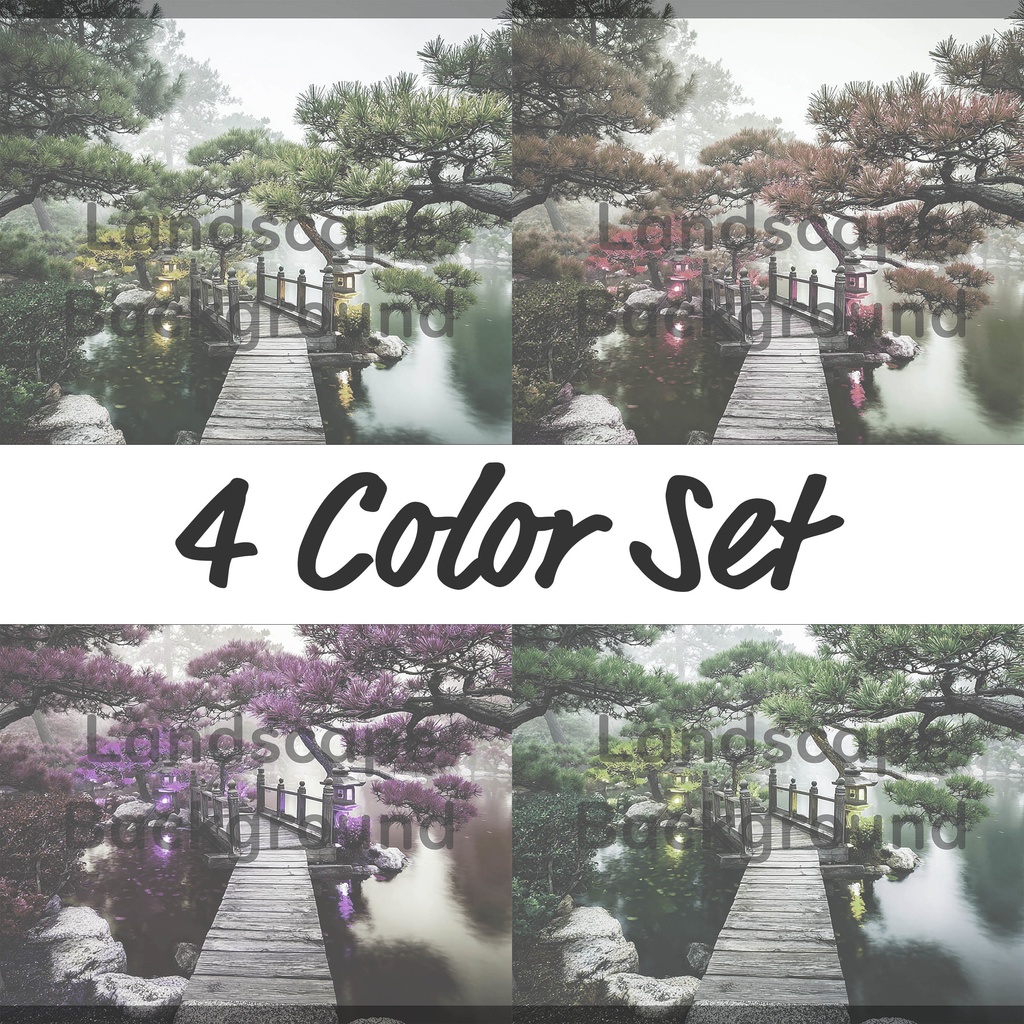 03_光揺らめく日本庭園橋背景｜静謐な和の世界（4色セット）
