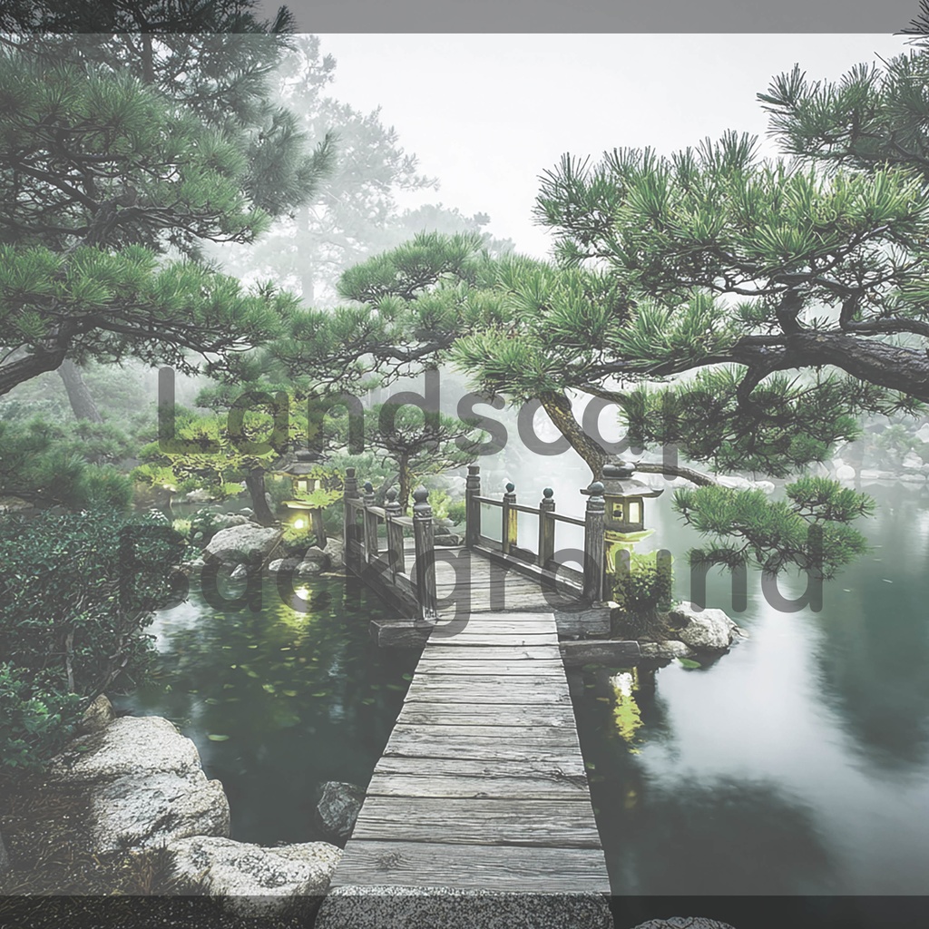 03_光揺らめく日本庭園橋背景|静謐な和の世界(4色セット)