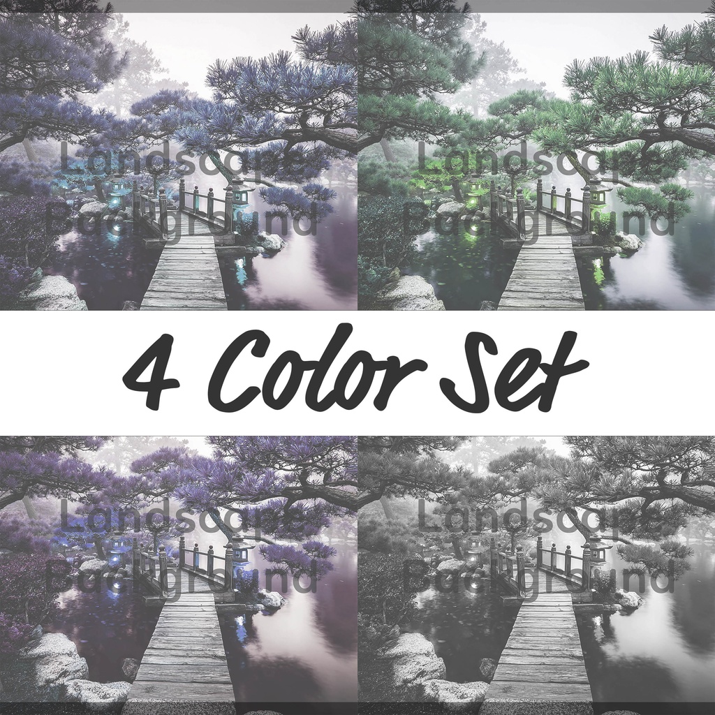 04_光揺らめく日本庭園橋背景｜静謐な和の世界（4色セット）