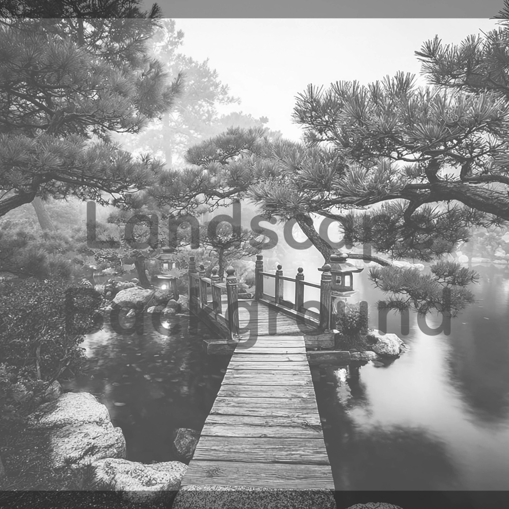 04_光揺らめく日本庭園橋背景|静謐な和の世界(4色セット)