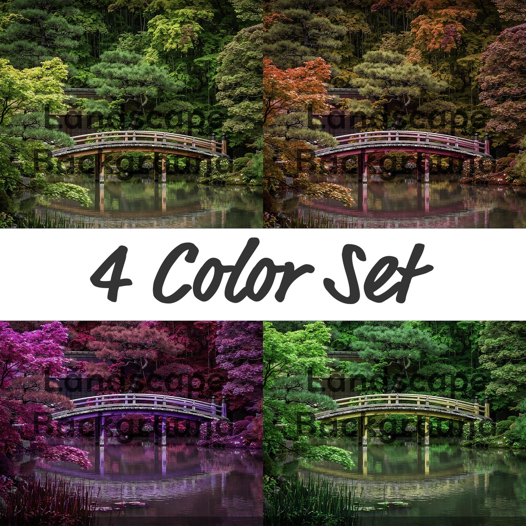 01_日本庭園橋背景｜静かな和の水景（4色セット）