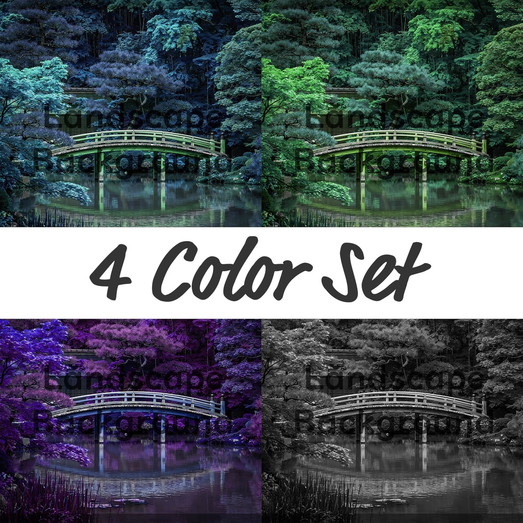 02_日本庭園橋背景｜静かな和の水景（4色セット）