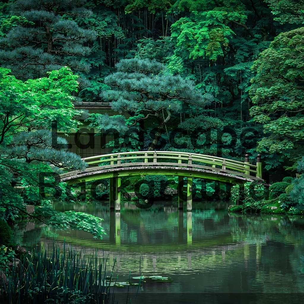 02_日本庭園橋背景|静かな和の水景(4色セット)