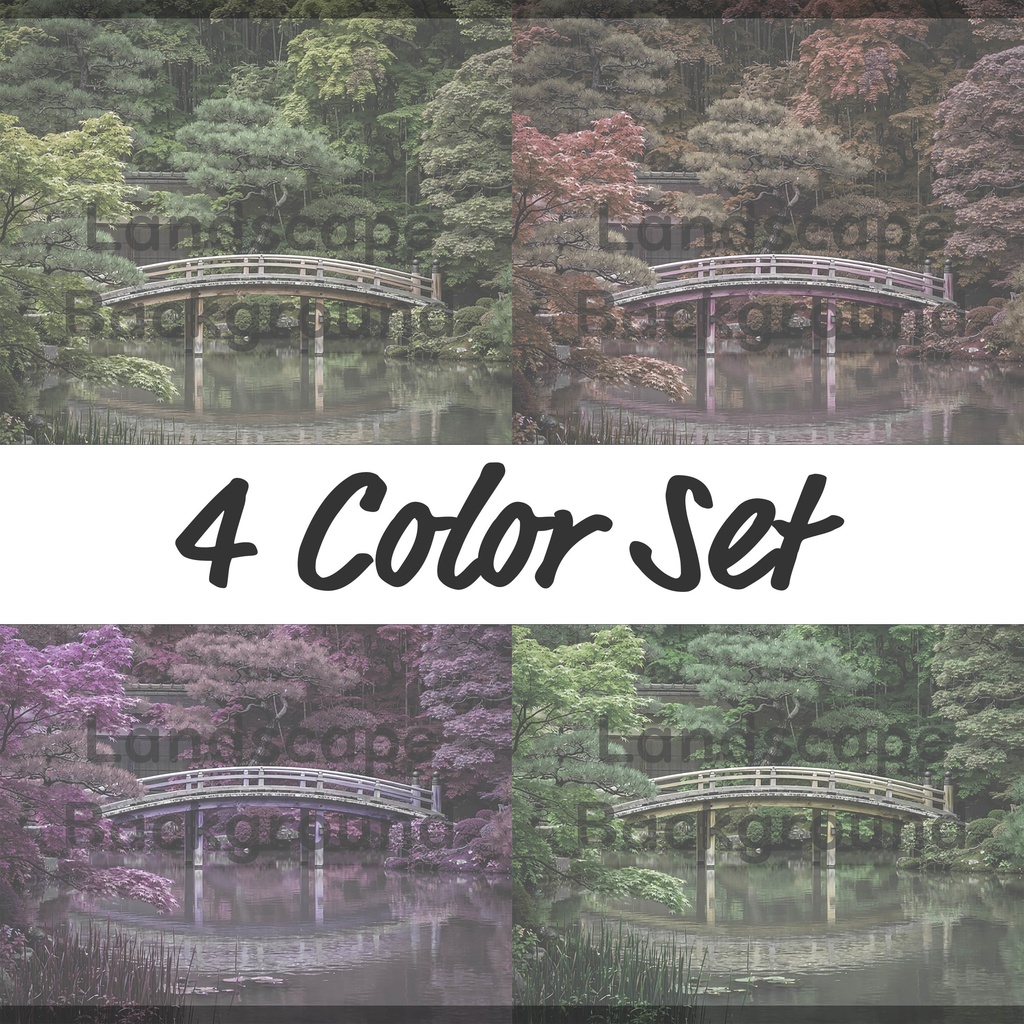03_日本庭園橋背景｜静かな和の水景（4色セット）