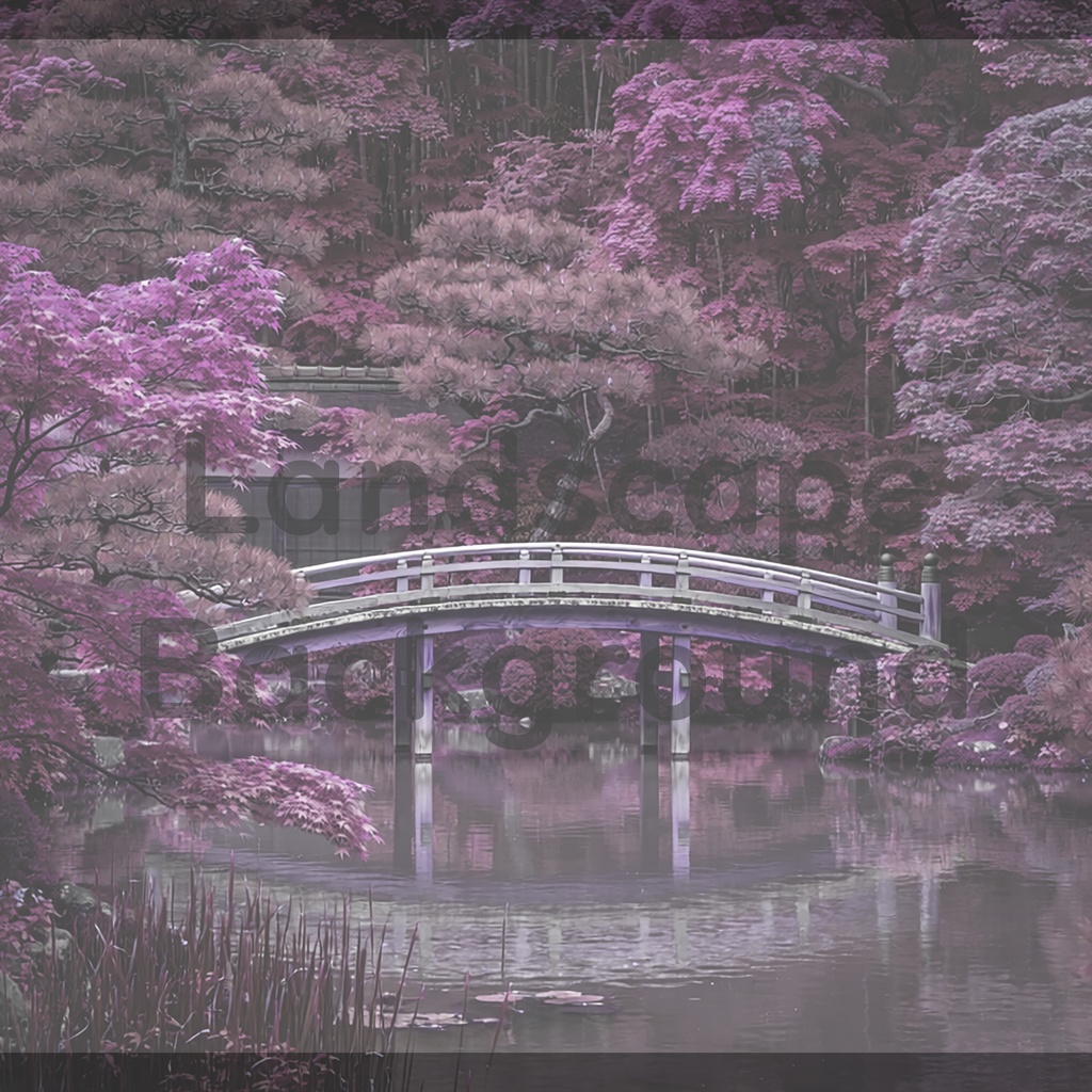 03_日本庭園橋背景|静かな和の水景(4色セット)