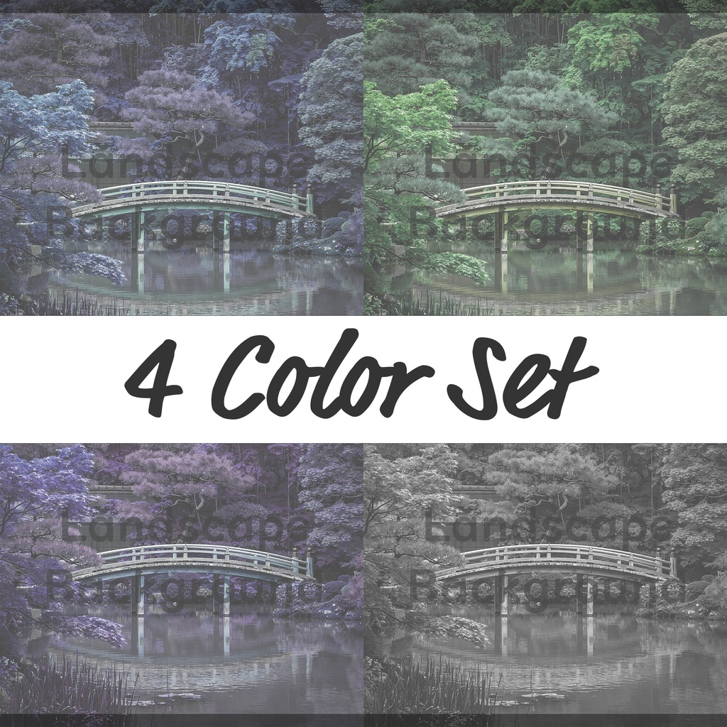 04_日本庭園橋背景｜静かな和の水景（4色セット）