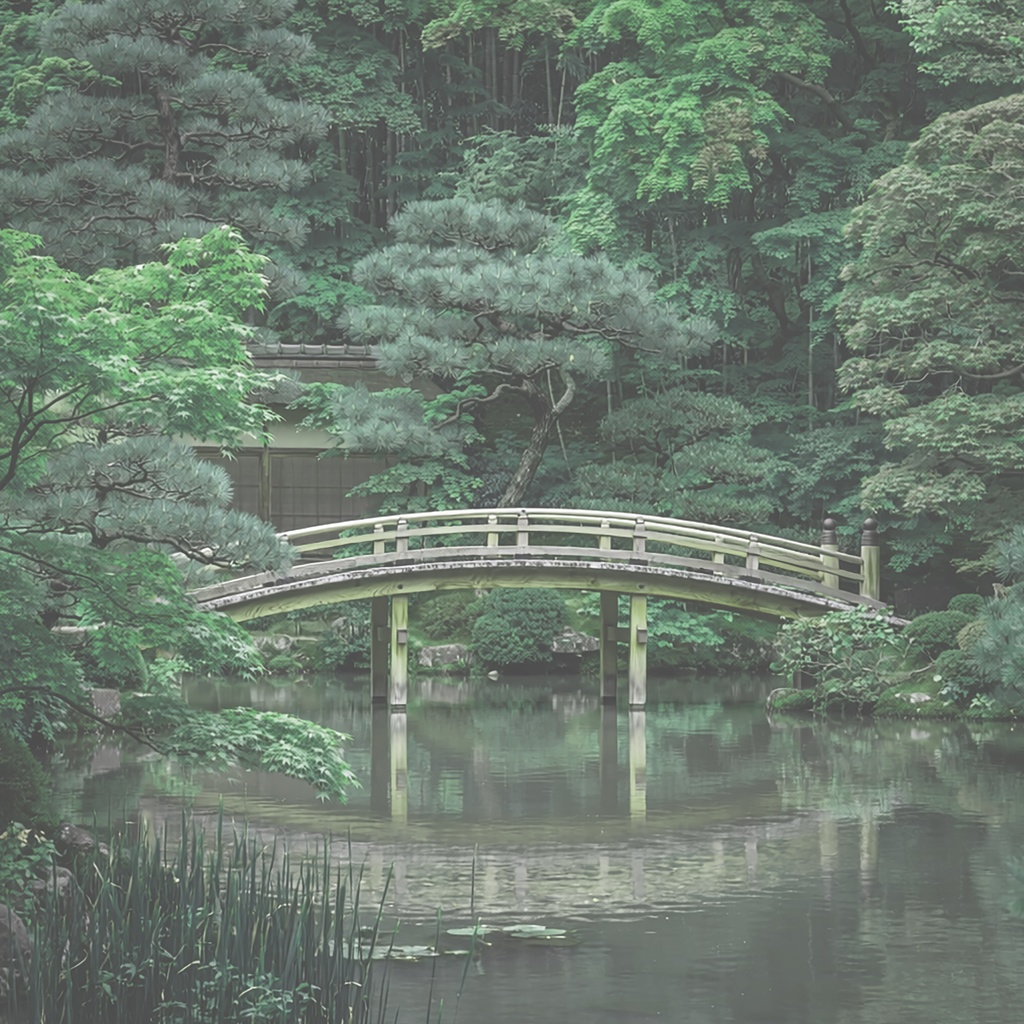 04_日本庭園橋背景|静かな和の水景(4色セット)