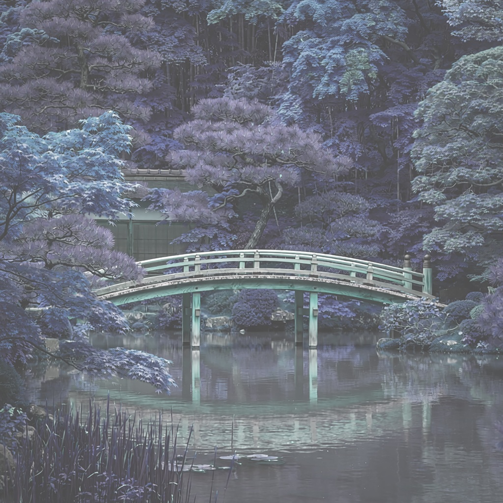 04_日本庭園橋背景|静かな和の水景(4色セット)
