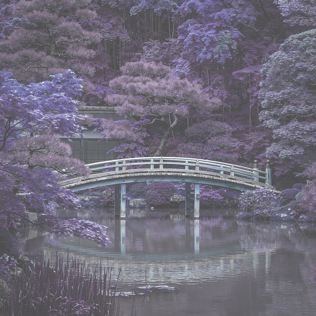 04_日本庭園橋背景|静かな和の水景(4色セット)