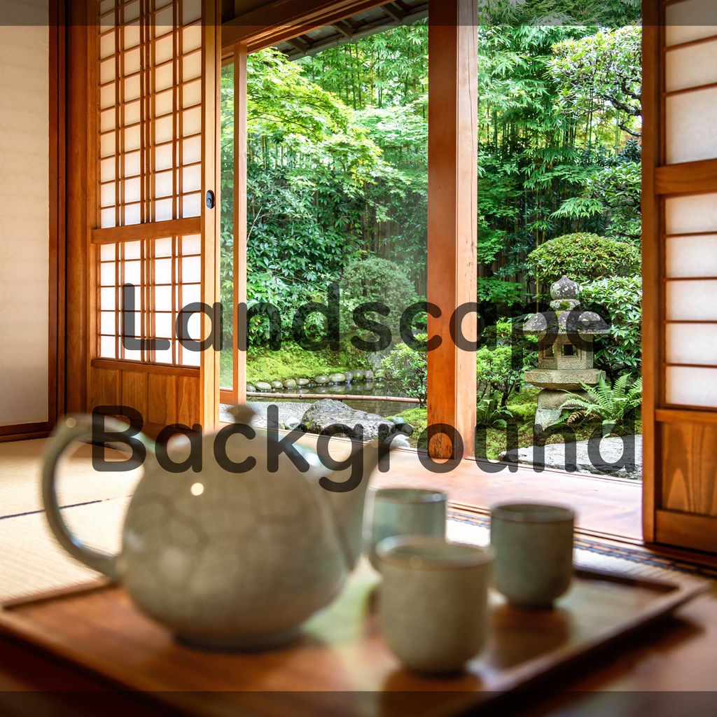 01_障子越しの日本庭園背景|穏やかな和のひととき(4色セット)