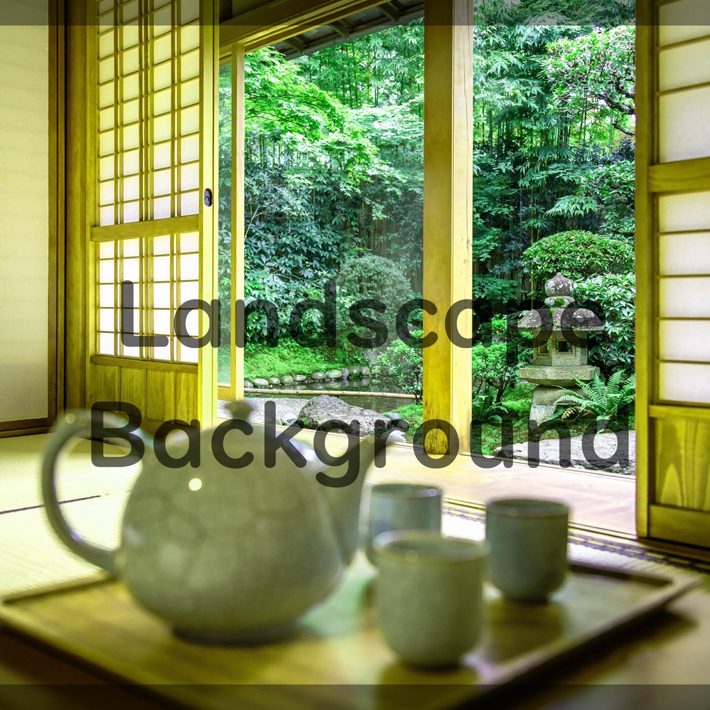 01_障子越しの日本庭園背景|穏やかな和のひととき(4色セット)