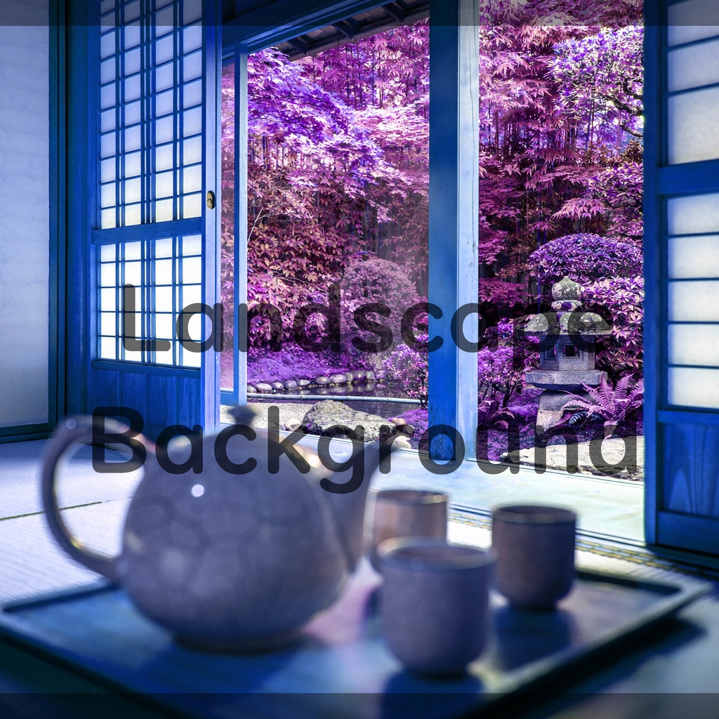 02_障子越しの日本庭園背景|穏やかな和のひととき(4色セット)