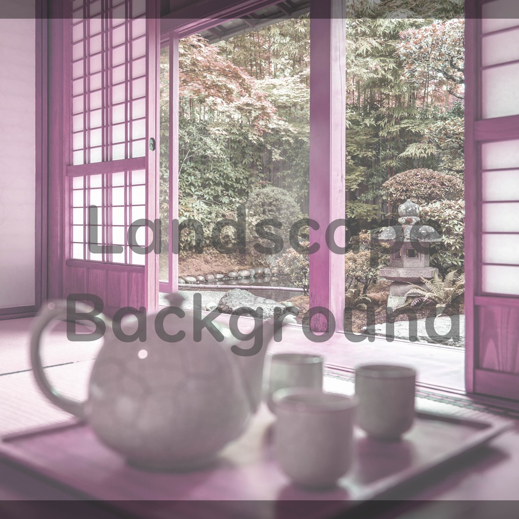 01_障子越しの日本庭園背景|穏やかな和のひととき(4色セット)