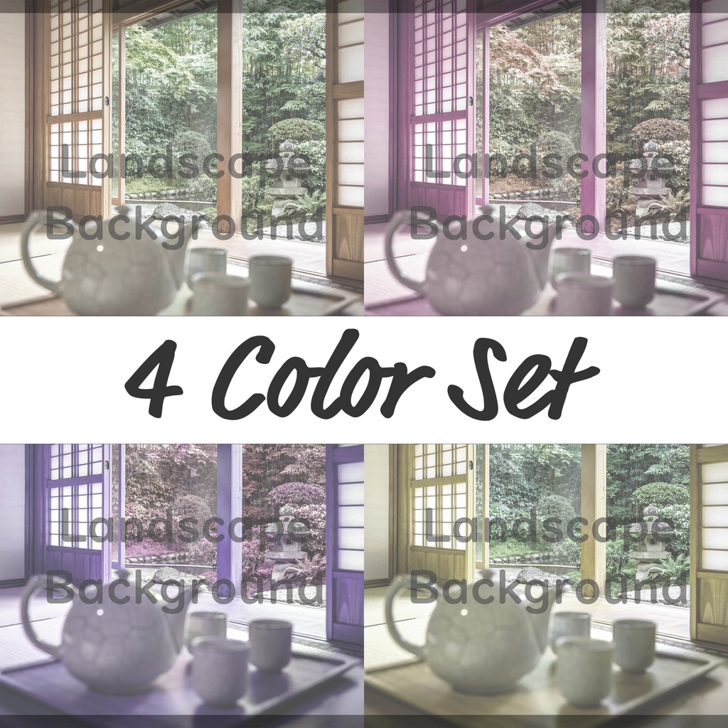 01_障子越しの日本庭園背景|穏やかな和のひととき(4色セット)