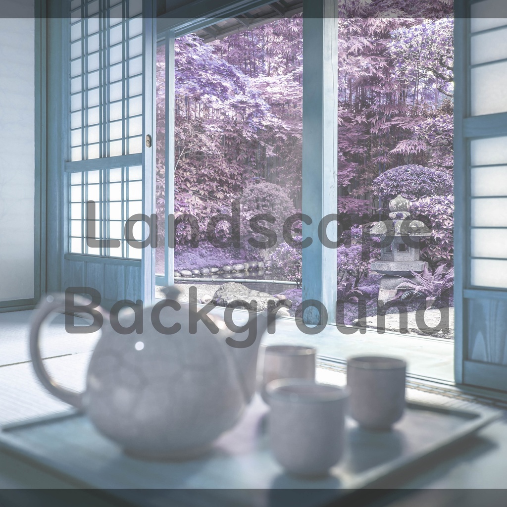 04_障子越しの日本庭園背景|穏やかな和のひととき(4色セット)