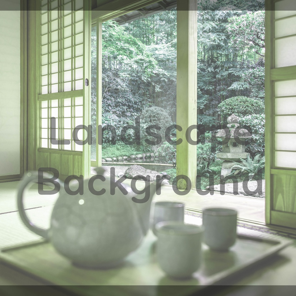 04_障子越しの日本庭園背景|穏やかな和のひととき(4色セット)