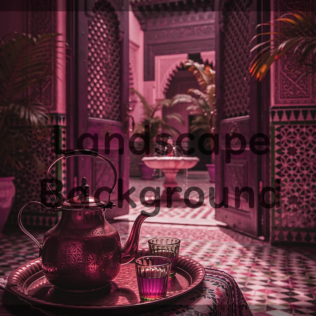 02_アラビアン中庭ティー背景｜優雅な宮殿空間