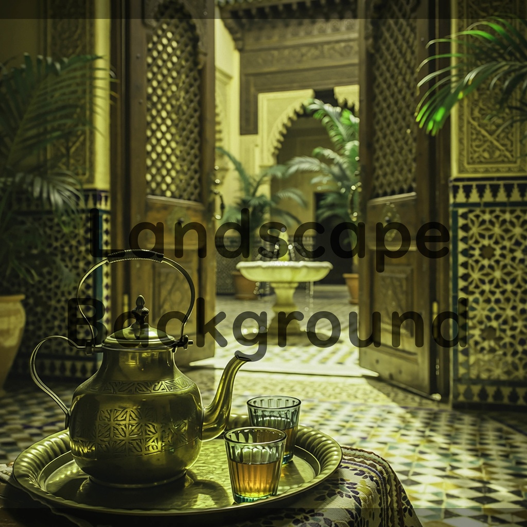 04_アラビアン中庭ティー背景|優雅な宮殿空間