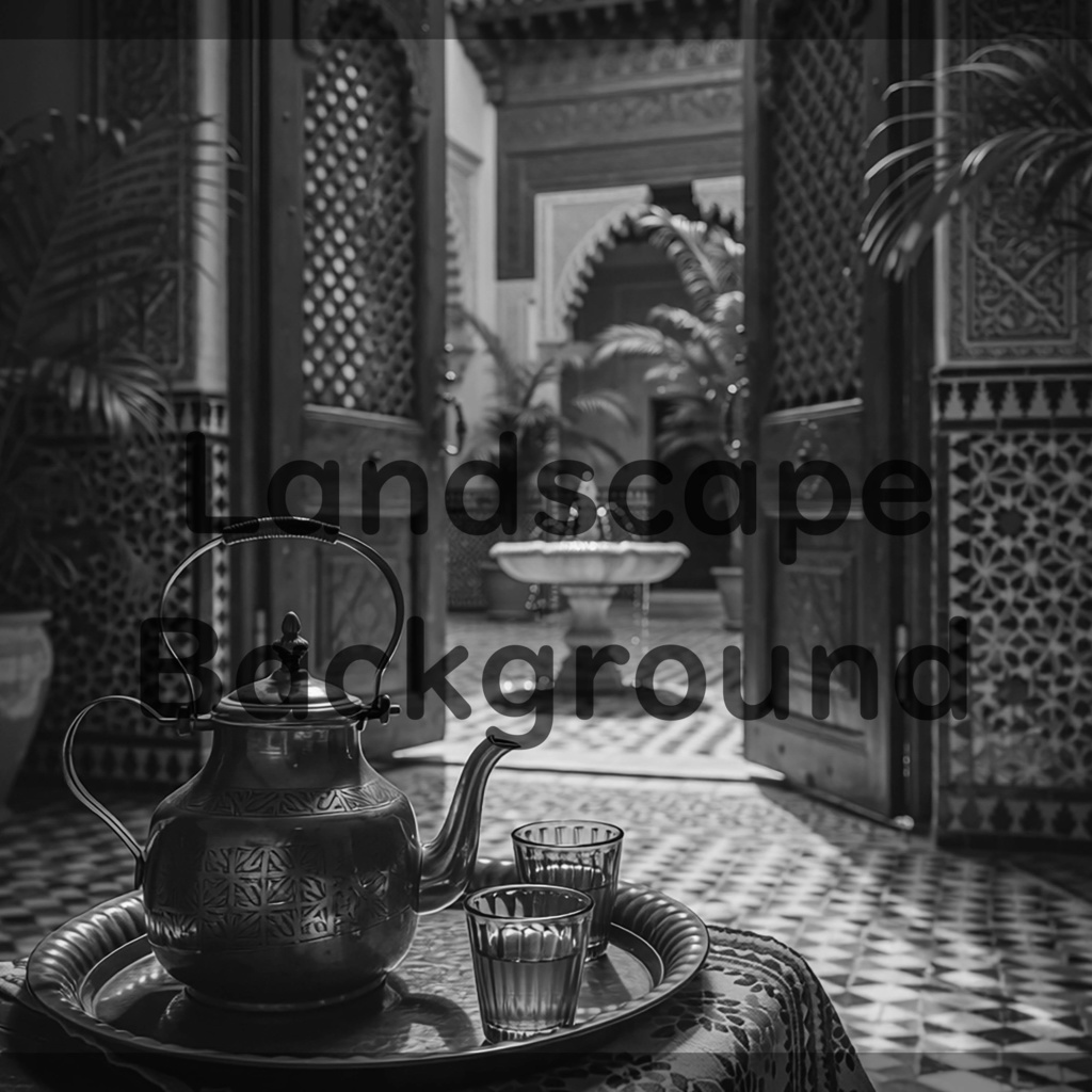 08_アラビアン中庭ティー背景|優雅な宮殿空間