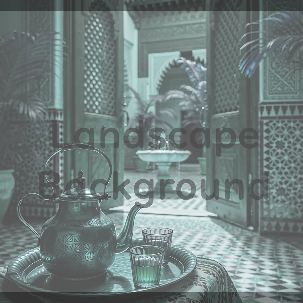 013_アラビアン中庭ティー背景｜優雅な宮殿空間