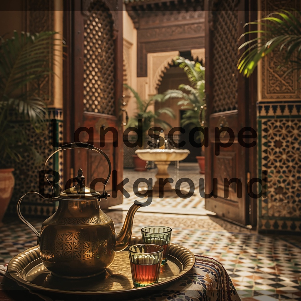 01_アラビアン中庭ティー背景|優雅な宮殿空間(4色セット)