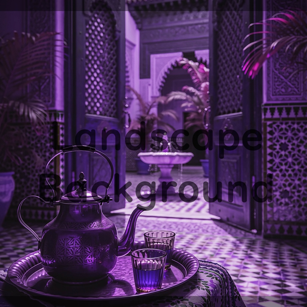 01_アラビアン中庭ティー背景|優雅な宮殿空間(4色セット)