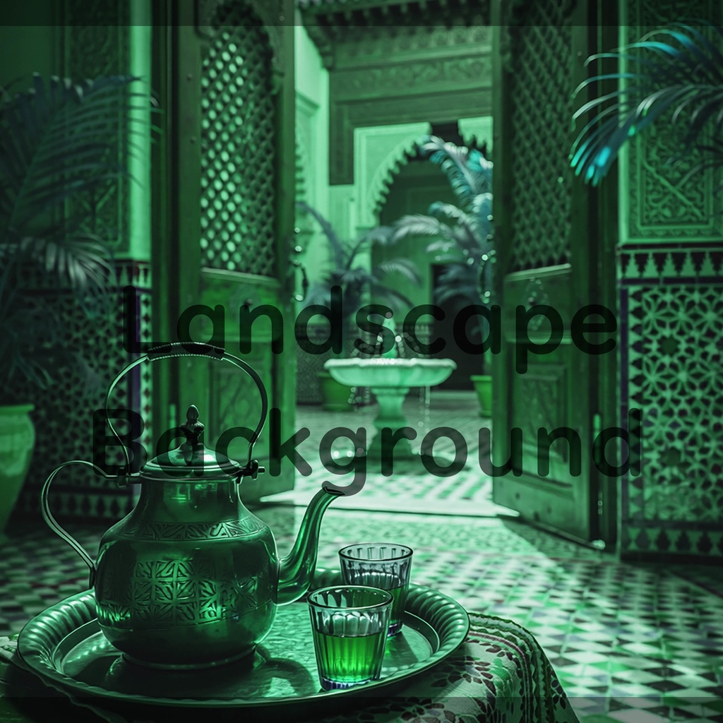 02_アラビアン中庭ティー背景|優雅な宮殿空間(4色セット)