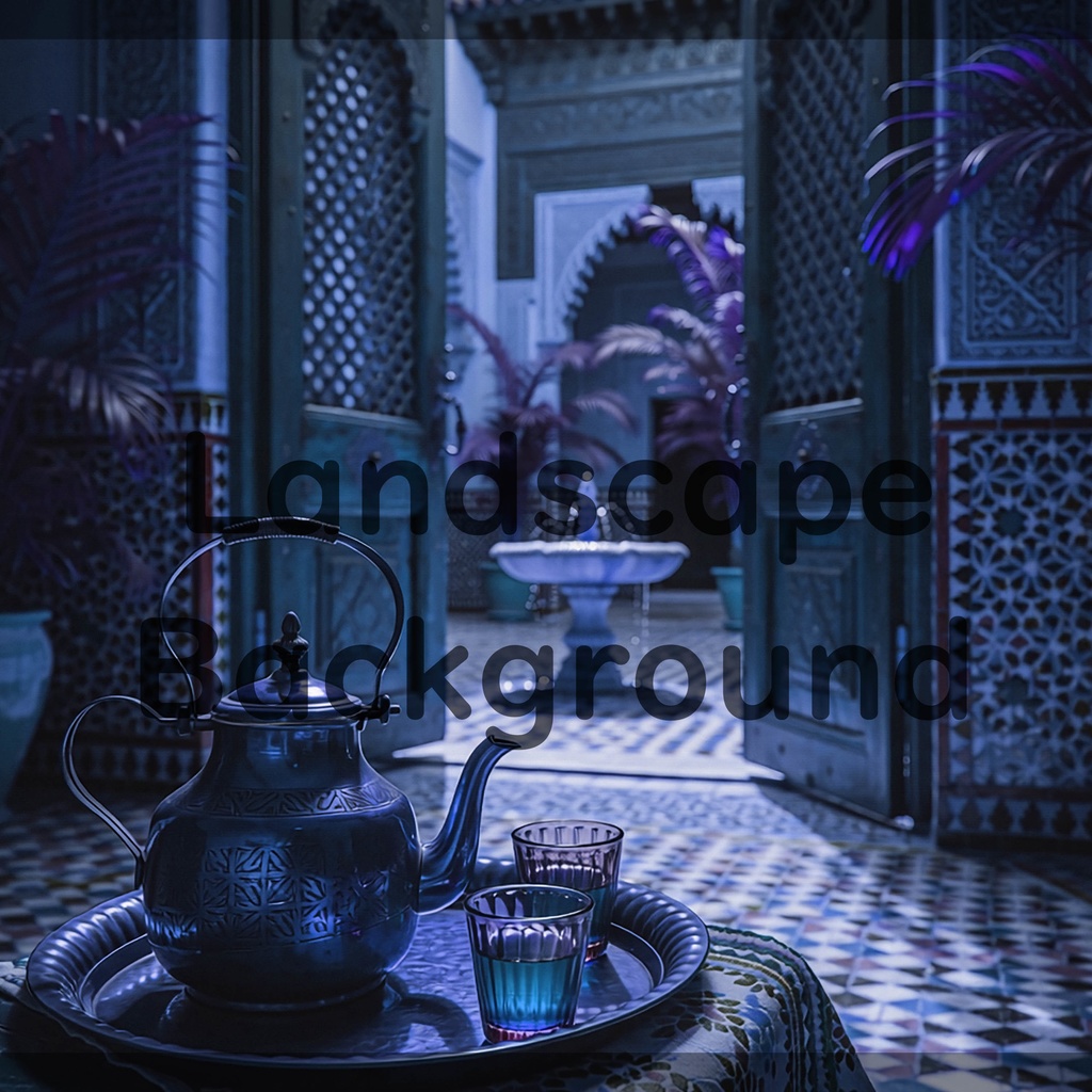 02_アラビアン中庭ティー背景|優雅な宮殿空間(4色セット)