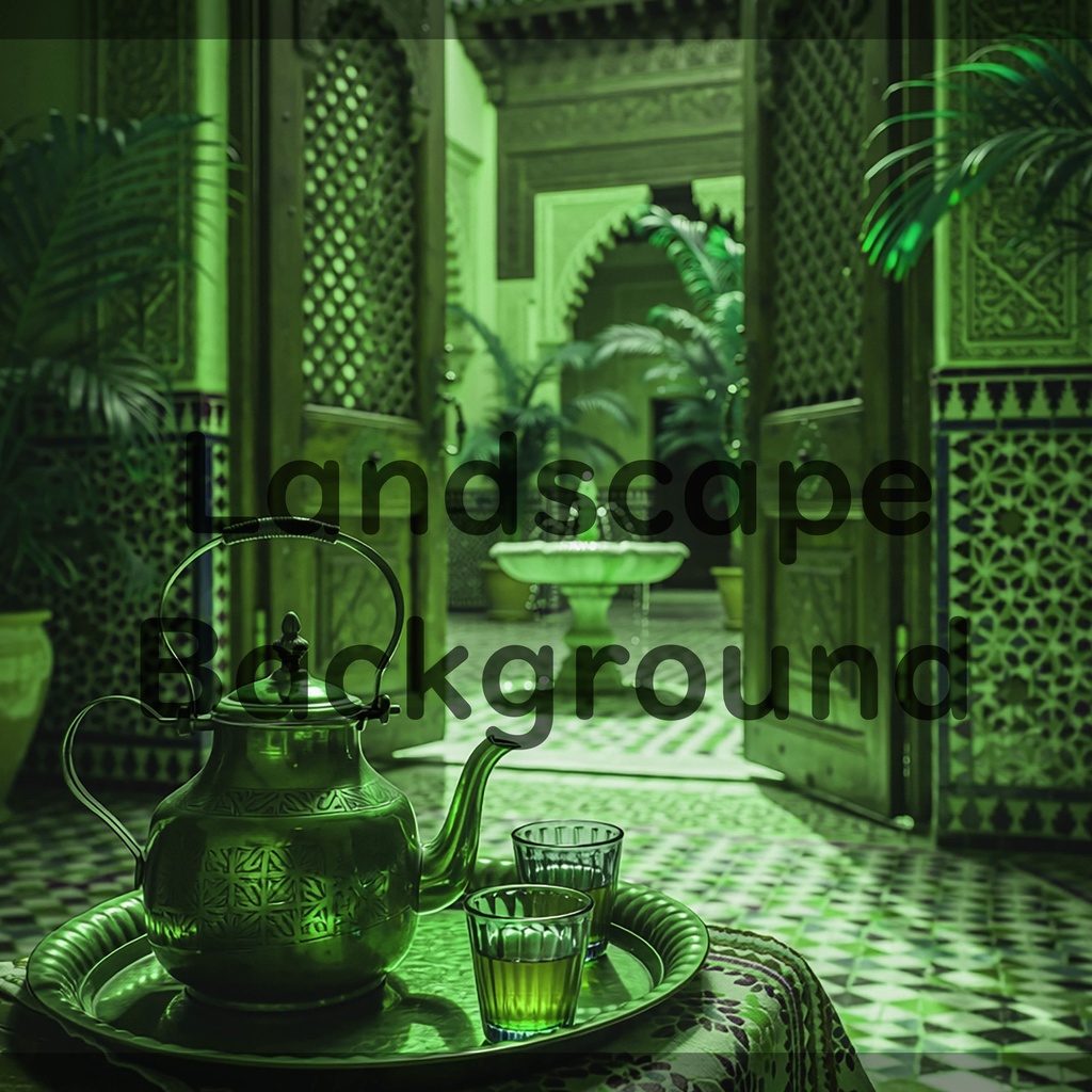 02_アラビアン中庭ティー背景|優雅な宮殿空間(4色セット)