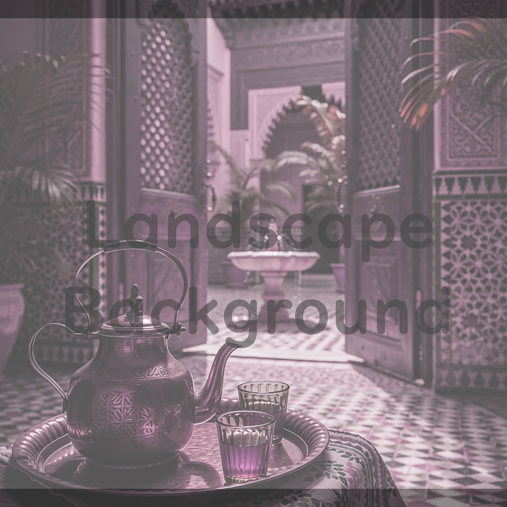 03_アラビアン中庭ティー背景|優雅な宮殿空間(4色セット)