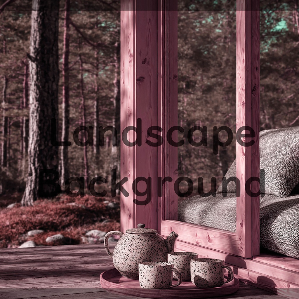 02_森を望むウッドキャビン背景|静かなティータイム