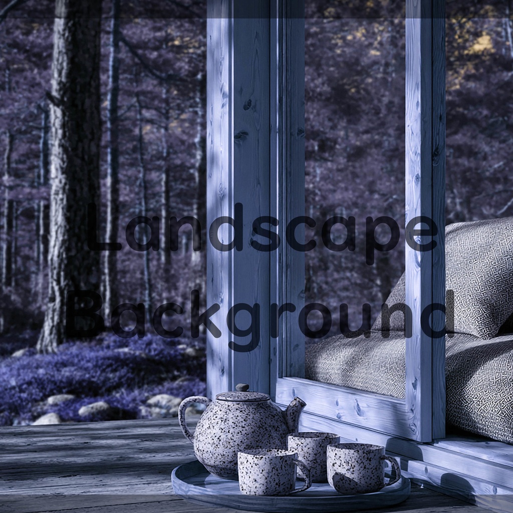 07_森を望むウッドキャビン背景|静かなティータイム