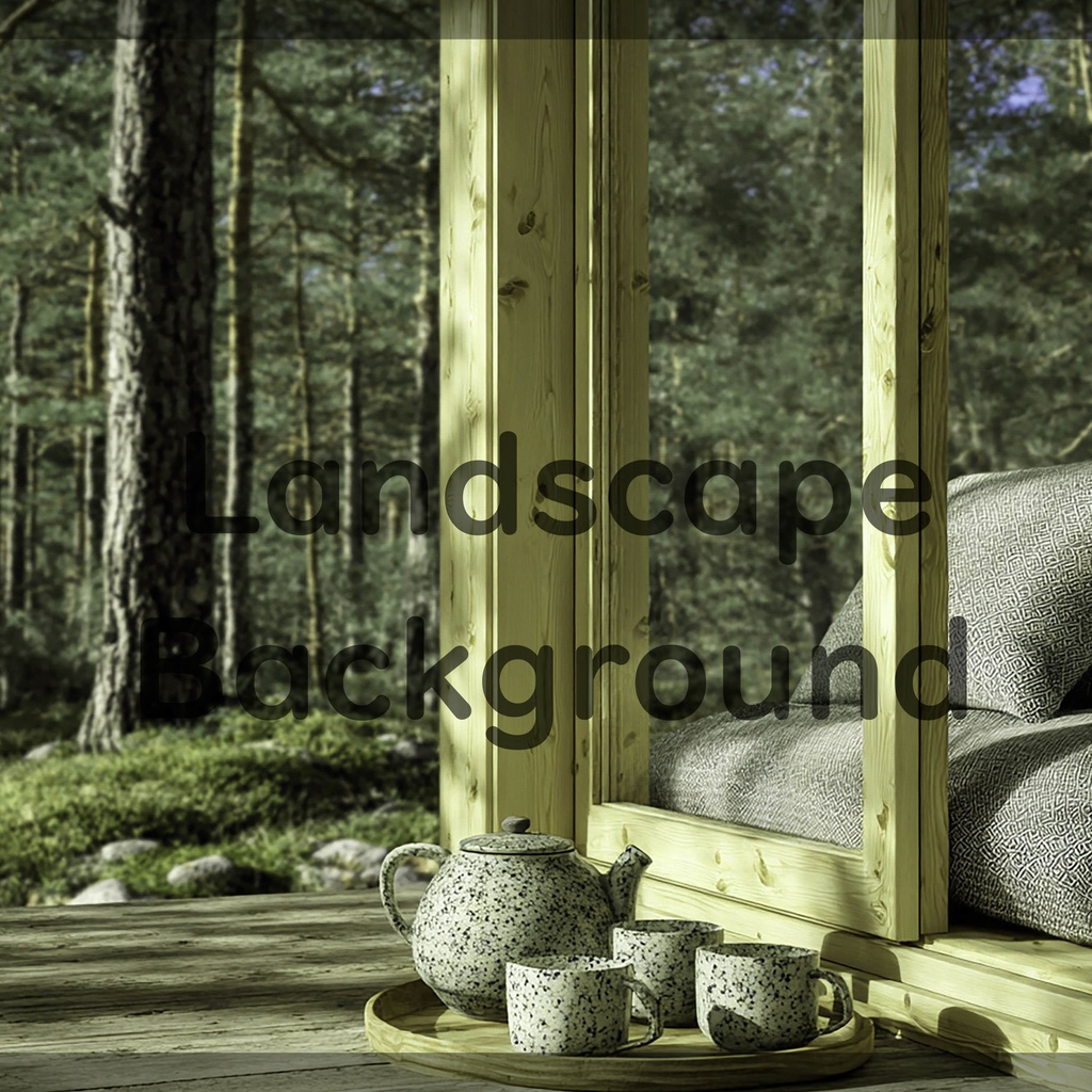01_森を望むウッドキャビン背景|静かなティータイム(4色セット)