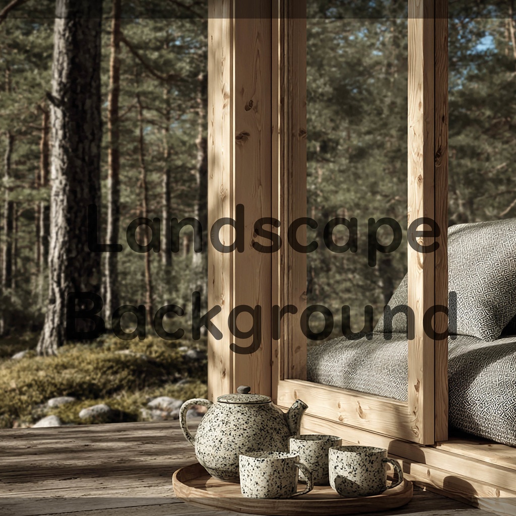 01_森を望むウッドキャビン背景|静かなティータイム(4色セット)